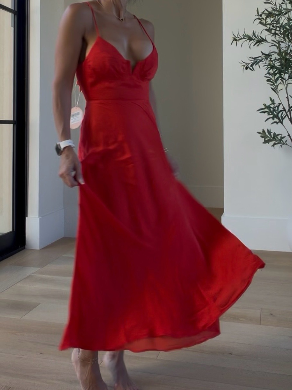 Red Sleeveless Sweetheart Slip Dress